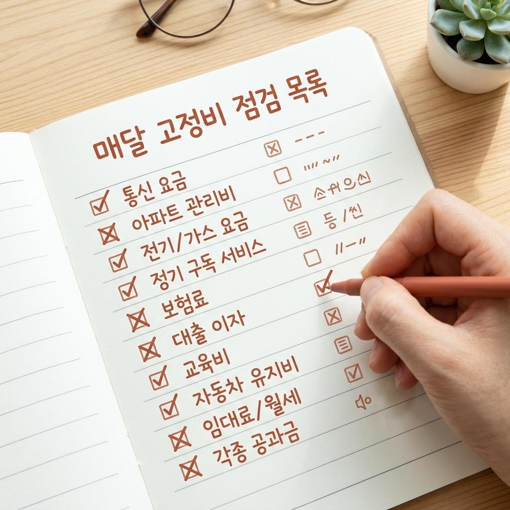 매달 반복되는 고정 지출 항목을 목록으로 정리한 메모